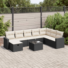 vidaXL 9 részes fekete polyrattan kerti ülőgarnitúra párnákkal kerti bútor