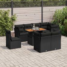 vidaXL 9 részes fekete polyrattan kerti ülőgarnitúra párnákkal kerti bútor