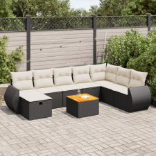 vidaXL 9 részes fekete polyrattan kerti ülőgarnitúra párnákkal kerti bútor