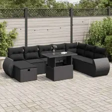 vidaXL 9 részes fekete polyrattan kerti ülőgarnitúra párnákkal kerti bútor