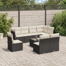 vidaXL 9 részes fekete polyrattan kerti ülőgarnitúra párnákkal kerti bútor