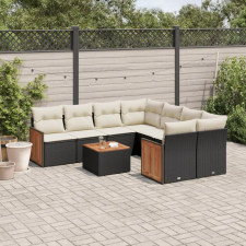 vidaXL 9 részes fekete polyrattan kerti ülőgarnitúra párnákkal kerti bútor