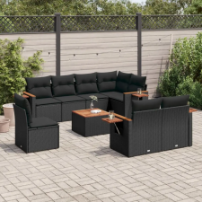 vidaXL 9 részes fekete polyrattan kerti ülőgarnitúra párnákkal kerti bútor