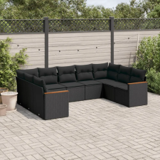 vidaXL 9 részes fekete polyrattan kerti ülőgarnitúra párnákkal kerti bútor