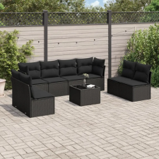 vidaXL 9 részes fekete polyrattan kerti ülőgarnitúra párnákkal kerti bútor