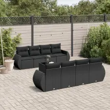 vidaXL 9 részes fekete polyrattan kerti ülőgarnitúra párnákkal kerti bútor