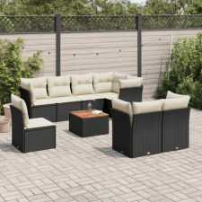 vidaXL 9 részes fekete polyrattan kerti ülőgarnitúra párnákkal kerti bútor