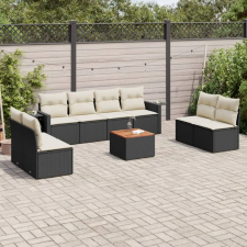 vidaXL 9 részes fekete polyrattan kerti ülőgarnitúra párnákkal kerti bútor