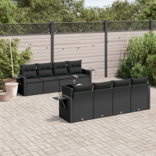 vidaXL 9 részes fekete polyrattan kerti ülőgarnitúra párnákkal kerti bútor