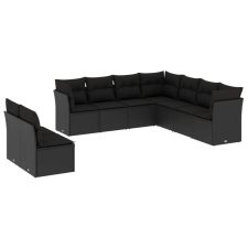 vidaXL 9 részes fekete polyrattan kerti ülőgarnitúra párnákkal (3217835) kerti bútor