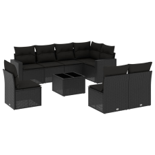 vidaXL 9 részes fekete polyrattan kerti ülőgarnitúra párnákkal (3219065) kerti bútor