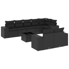 vidaXL 9 részes fekete polyrattan kerti ülőgarnitúra párnákkal (3222824) kerti bútor