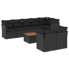 vidaXL 9 részes fekete polyrattan kerti ülőgarnitúra párnákkal (3223731) kerti bútor