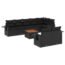 vidaXL 9 részes fekete polyrattan kerti ülőgarnitúra párnákkal (3224648) kerti bútor