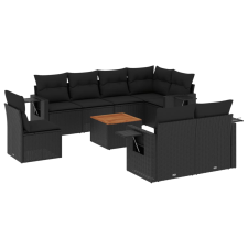vidaXL 9 részes fekete polyrattan kerti ülőgarnitúra párnákkal (3224655) kerti bútor
