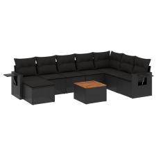 vidaXL 9 részes fekete polyrattan kerti ülőgarnitúra párnákkal (3224697) kerti bútor