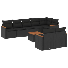 vidaXL 9 részes fekete polyrattan kerti ülőgarnitúra párnákkal (3226153) kerti bútor