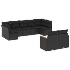 vidaXL 9 részes fekete polyrattan kerti ülőgarnitúra párnákkal (3226286) kerti bútor