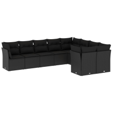 vidaXL 9 részes fekete polyrattan kerti ülőgarnitúra párnákkal (3250004) kerti bútor