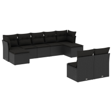 vidaXL 9 részes fekete polyrattan kerti ülőgarnitúra párnákkal (3250104) kerti bútor