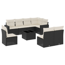 vidaXL 9 részes fekete polyrattan kerti ülőgarnitúra párnákkal (3251413) kerti bútor