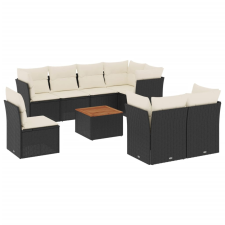 vidaXL 9 részes fekete polyrattan kerti ülőgarnitúra párnákkal (3256070) kerti bútor