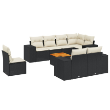 vidaXL 9 részes fekete polyrattan kerti ülőgarnitúra párnákkal (3257869) kerti bútor