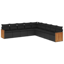 vidaXL 9 részes fekete polyrattan kerti ülőgarnitúra párnákkal (3260137) kerti bútor