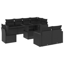 vidaXL 9 részes fekete polyrattan kerti ülőgarnitúra párnákkal (3267405) kerti bútor