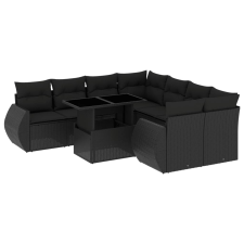 vidaXL 9 részes fekete polyrattan kerti ülőgarnitúra párnákkal (3268425) kerti bútor