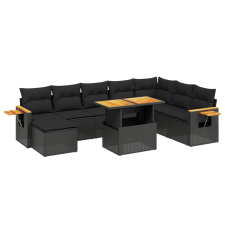 vidaXL 9 részes fekete polyrattan kerti ülőgarnitúra párnákkal (3273652) kerti bútor