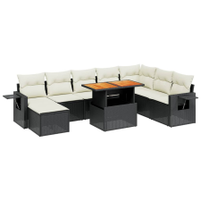 vidaXL 9 részes fekete polyrattan kerti ülőgarnitúra párnákkal (3275737) kerti bútor