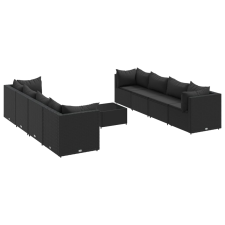 vidaXL 9 részes fekete polyrattan kerti ülőgarnitúra párnákkal (3308043) kerti bútor