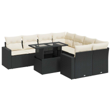 vidaXL 9 részes fekete polyrattan kerti ülőgarnitúra párnákkal (3326287) kerti bútor