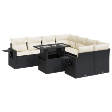 vidaXL 9 részes fekete polyrattan kerti ülőgarnitúra párnákkal (3326447) kerti bútor