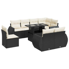 vidaXL 9 részes fekete polyrattan kerti ülőgarnitúra párnákkal (3326657) kerti bútor