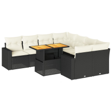 vidaXL 9 részes fekete polyrattan kerti ülőgarnitúra párnákkal (3327017) kerti bútor