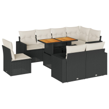 vidaXL 9 részes fekete polyrattan kerti ülőgarnitúra párnákkal (3327052) kerti bútor