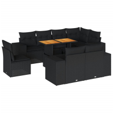 vidaXL 9 részes fekete polyrattan kerti ülőgarnitúra párnákkal (3327387) kerti bútor