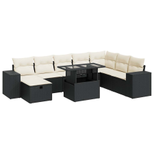 vidaXL 9 részes fekete polyrattan kerti ülőgarnitúra párnákkal (3327956) kerti bútor
