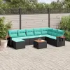 vidaXL 9 részes fekete polyrattan kerti ülőgarnitúra párnával