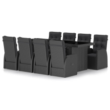 vidaXL 9 részes fekete polyrattan kültéri étkezőszett párnákkal (3059343) kerti bútor
