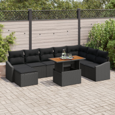 vidaXL 9 részes Kerti Étkezõ Szett Párnákkal Fekete Polyrattan Akácia kerti bútor