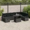 vidaXL 9 Részes Kerti Kanapé Készlet Párnákkal Fekete Poli Rattan, vidaXL 2 Személyes Kerti Kanapé Párnákkal Fekete Poli Rattan
