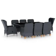 vidaXL 9 részes sötétszürke polyrattan kültéri étkezőszett párnákkal (3060183) kerti bútor
