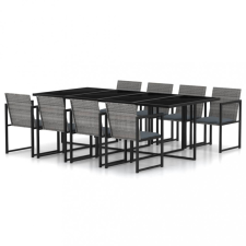 vidaXL 9-részes szürke kültéri polyrattan étkezőszett párnákkal kerti bútor