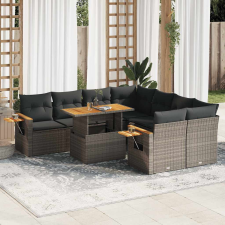 vidaXL 9 részes szürke polyrattan akácfa kerti ülőgarnitúra párnákkal kerti bútor