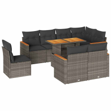 vidaXL 9 részes szürke polyrattan akácfa kerti ülőgarnitúra párnákkal (3327504) kerti bútor