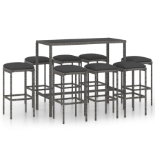 vidaXL 9 részes szürke polyrattan kerti bárszett párnákkal kerti bútor