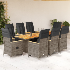 vidaXL 9 részes szürke polyrattan kerti bisztrógarnitúra párnákkal kerti bútor
